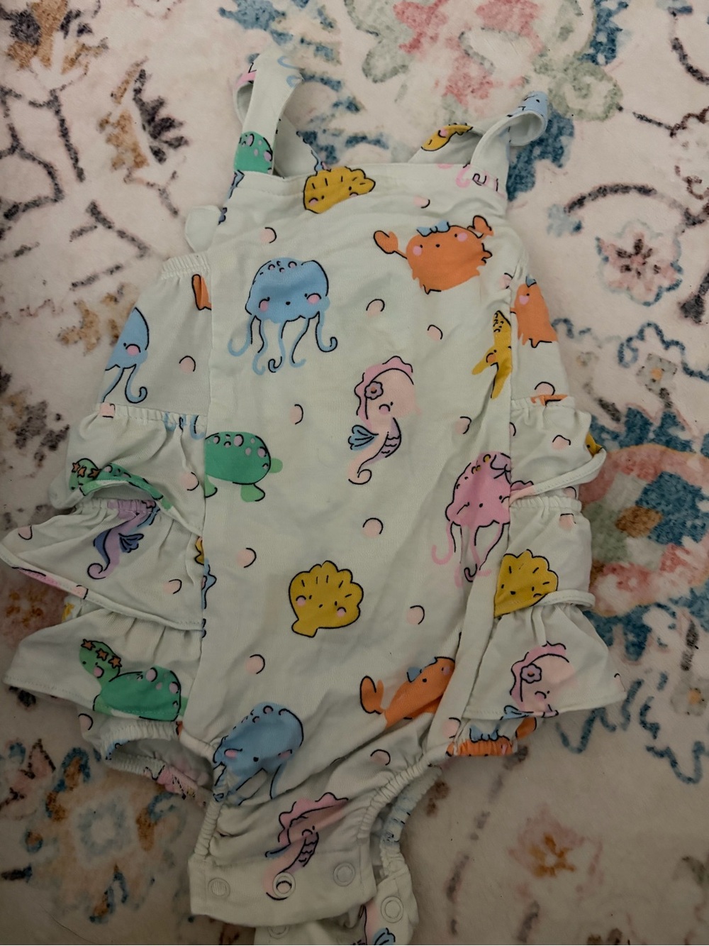 Unbranded Girls' Pastel Sea Creatures One-Piece Romper - White